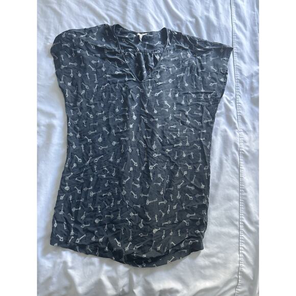 Joie Dresses & Skirts - Joie 100% Silk Dress Tunic Blue Antique Key Print Women's Large Boho Bohemian
